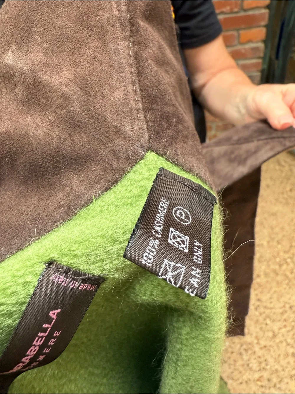 Rani Arabella 100% Cashmere Throw with Dark Brown Suede Trim